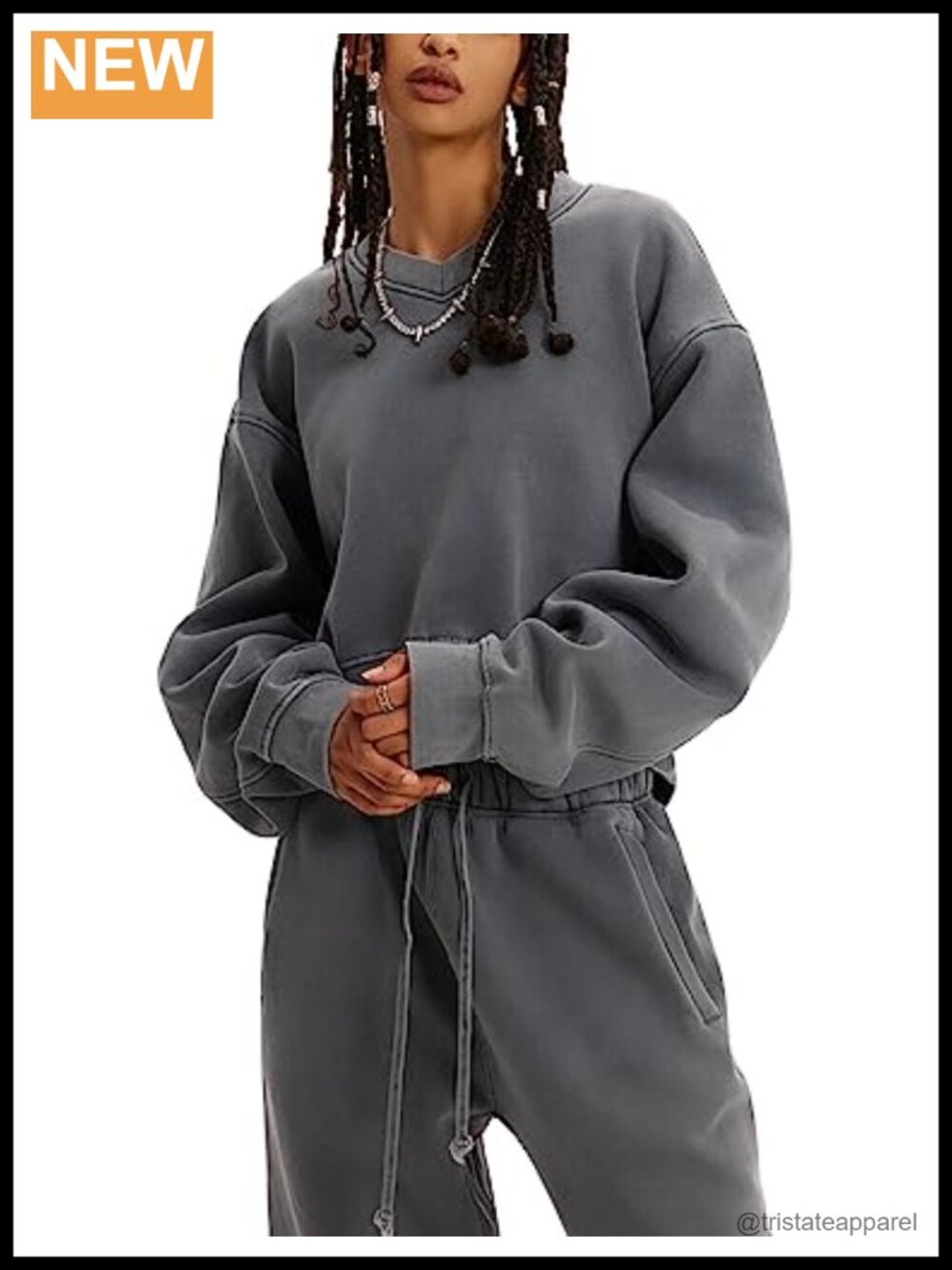 Flygo Women Fleece Sweat Set 2 Piece Crop Sweatshirt Joggers Tracksuit